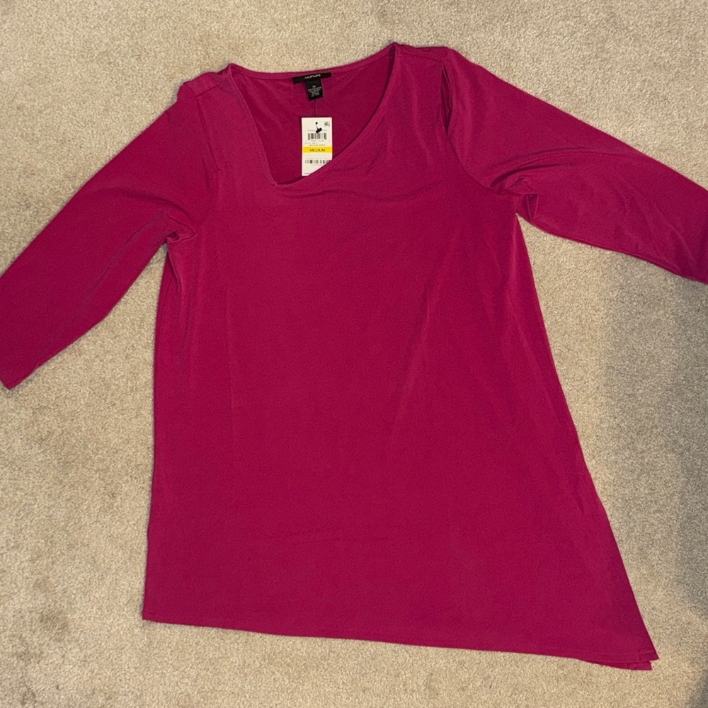 Alfani Pink Asymmetrical 3/4 Sleeve Blouse